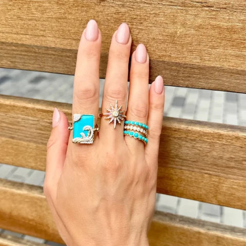 Three Stories Turquoise Tablet Wave Ring