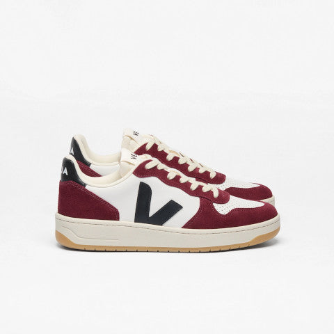 Veja V-10 Leather in White Black Maroon