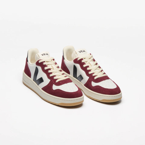 Veja V-10 Leather in White Black Maroon