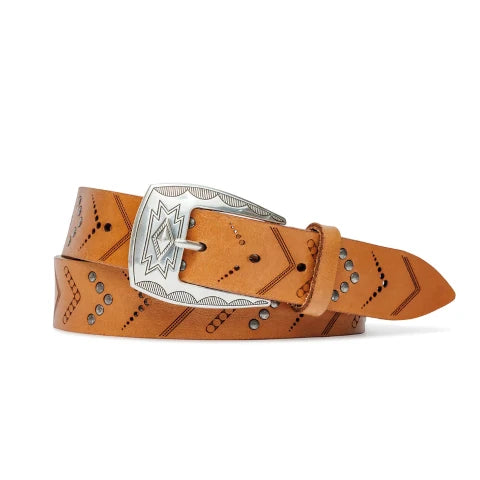 Kleinberg Arrow Studded Calf Belt with Antique Silver Buckle