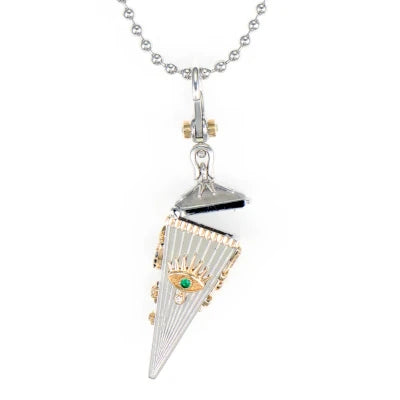 Three Stories Mixed Metal Four Sided Evil Eye Pendulum Pendant