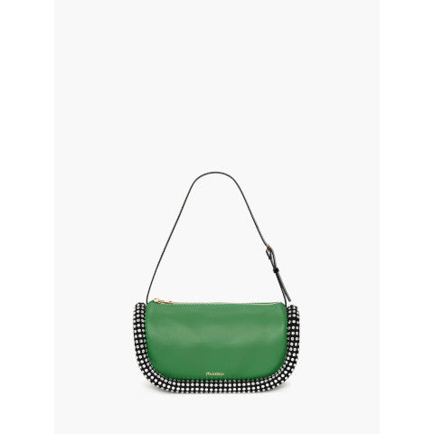 JW Anderson Bumper-15 Green Leather Shoulder Bag with Crystals