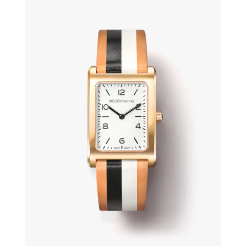 LaCalifornienne-DaybreakWatchwithWhiteFaceandBlackandWhiteStripeStrap-2023-Pumpz