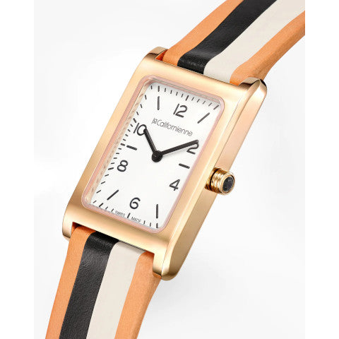 LaCalifornienne-DaybreakWatchwithWhiteFaceandBlackandWhiteStripeStrap-2023-Pumpz