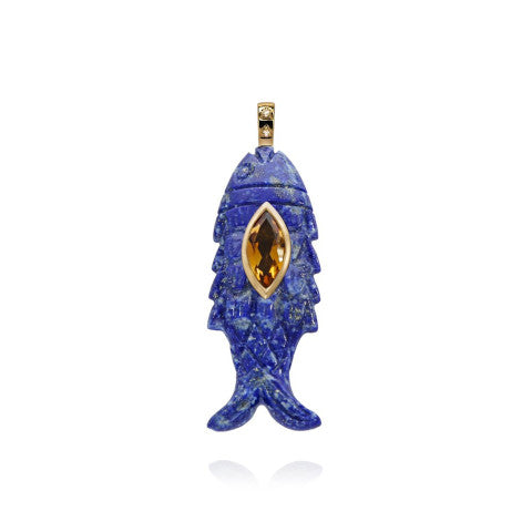 Van Den Abeele Lapis and Citrine Fish Charm