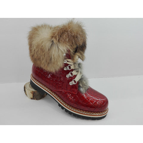 La thuile croco hiking boot fur trim La Thuile Fur Trimmed Hiking Boot Franco Landino