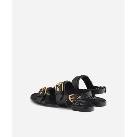 AGL Summer Multi Buckles Black Leather Sandal