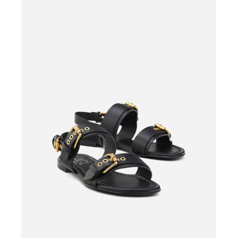 AGL Summer Multi Buckles Black Leather Sandal