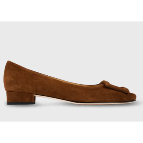 Ann Mashburn Buckle Shoe in Brown Suede