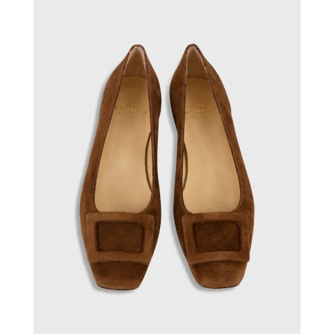 Ann Mashburn Buckle Shoe in Brown Suede