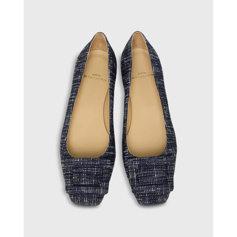 Ann Mashburn Buckle Shoe in Indigo Tic-Weave Jacquard