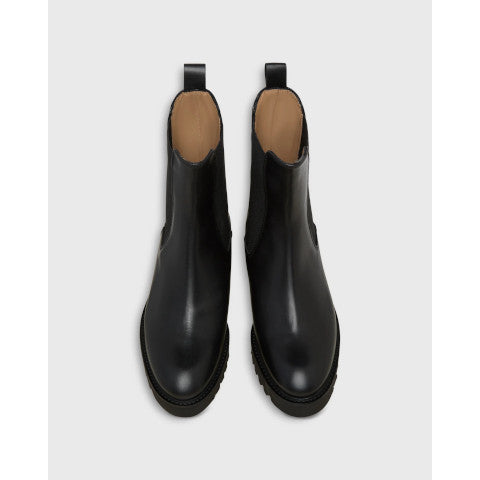 Ann Mashburn Tall Lug Sole Chelsea Boot in Black Leather