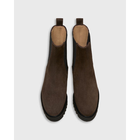 Ann Mashburn Tall Lug Sole Chelsea Boot in Chocolate Suede