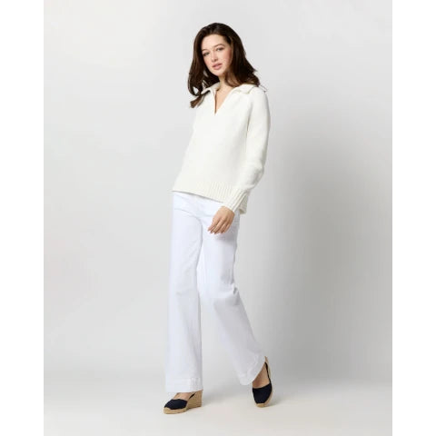 Ann Mashburn Catherine Johnny-Collar Sweater in Chalk