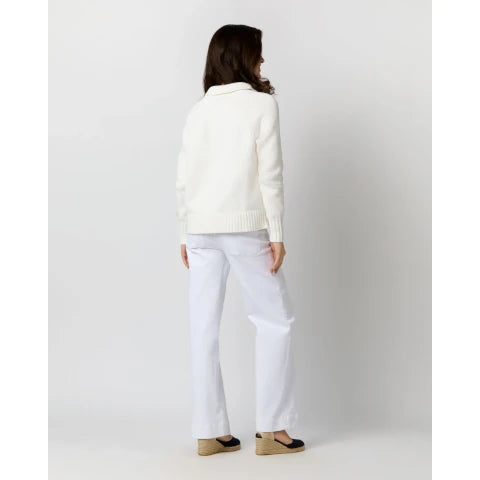 Ann Mashburn Catherine Johnny-Collar Sweater in Chalk