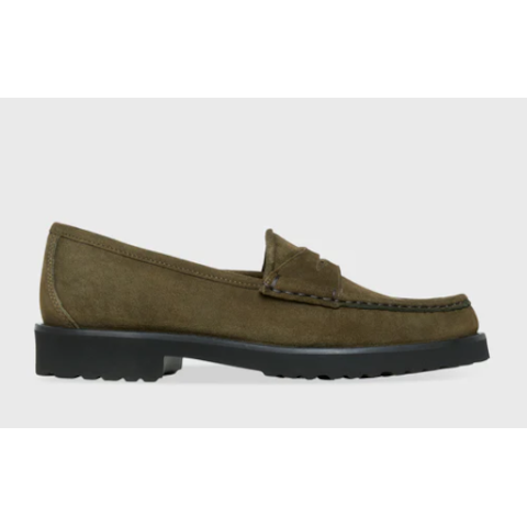 Ann Mashburn Lug Sole Loafer in Military Suede