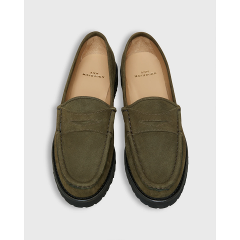 Ann Mashburn Lug Sole Loafer in Military Suede