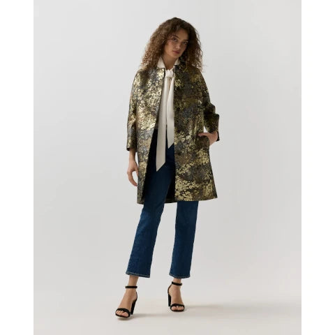 Ann Mashburn Reed Evening Coat in Brown/Gold Metallic Floral Jacquard