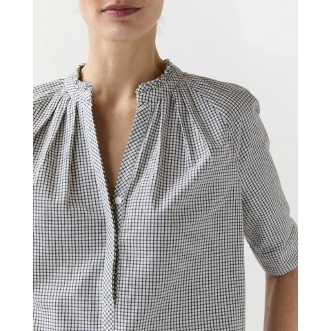Ann Mashburn The Sage Blouse in Navy/Ivory Check