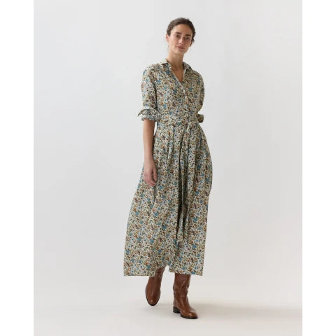 Ann Mashburn Classic Shirtwaist Maxi Dress in Moss/Cerulean Rachel Liberty Fabric