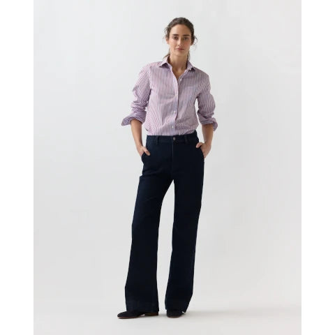 Ann Mashburn Sidney Shirt in Red/Sky Banker Stripe