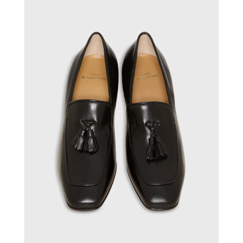 Ann Mashburn Tassel Heel Loafer in Black Leather