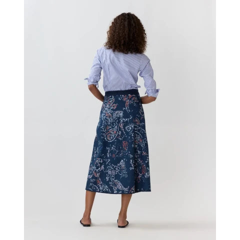 Ann Mashburn Wren Wrap Skirt in Denim/Red Painted Paisley