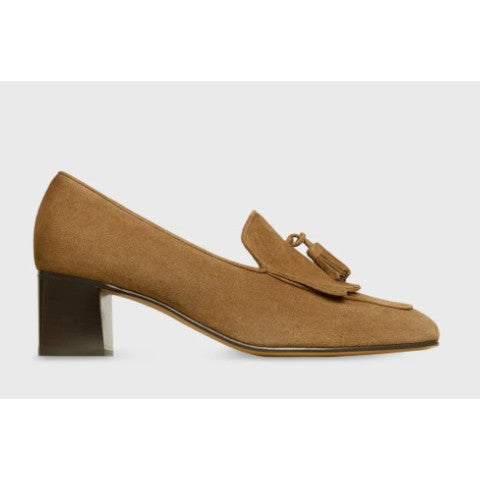 Ann Mashburn Kilt Heel in Camel Suede