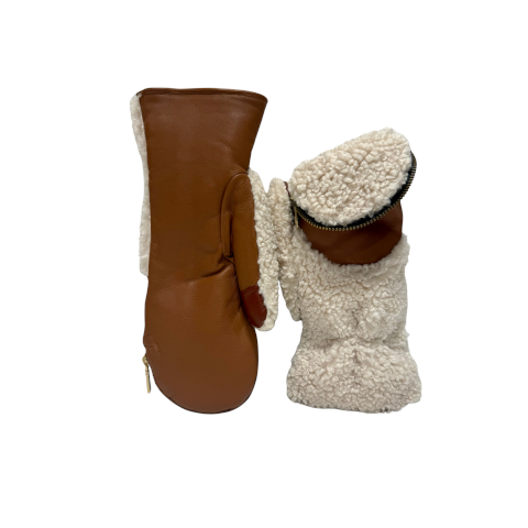 Aristide Zip MIttens in Leather with Fleece Cuff