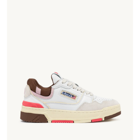 Autry CLC Low Sneakers in White, Brown and Pink Leather