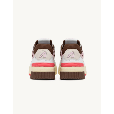 Autry CLC Low Sneakers in White, Brown and Pink Leather