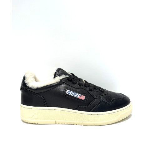 Autry Medalist Sneakers in Black with Shearling