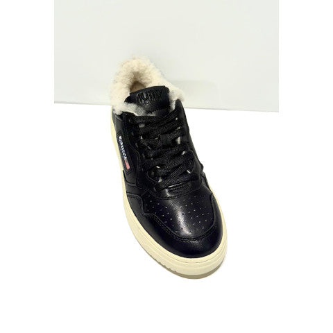 Autry Medalist Sneakers in Black with Shearling