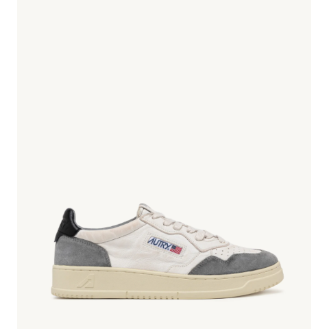 Autry Medaliist Low Sneakers in White, Grey and Black Suede and Leather