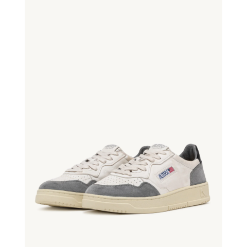 Autry Medaliist Low Sneakers in White, Grey and Black Suede and Leather