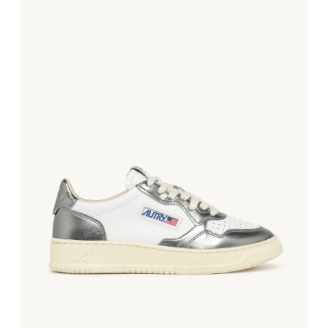 Autry Medalist Low Sneakers in White and Silver Leather