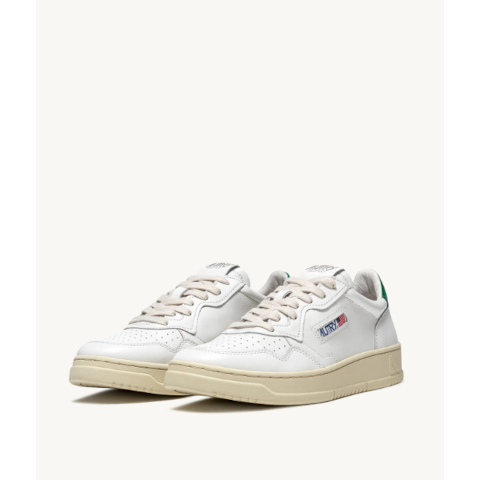 Autry Medalist Low Sneakers in White Leather with Green Tab