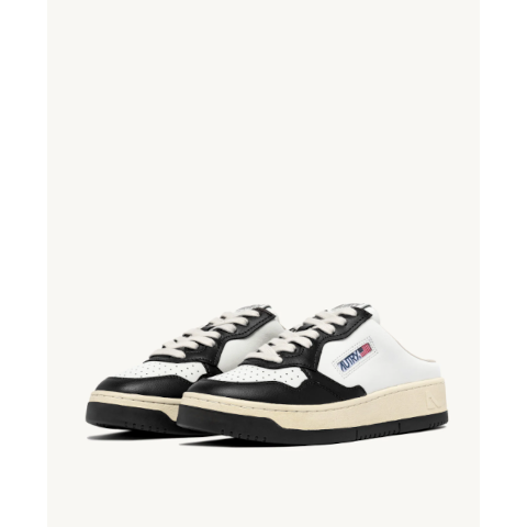 Autry Medalist Mule Sneakers in White and Black Leather