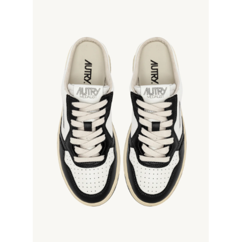 Autry Medalist Mule Sneakers in White and Black Leather