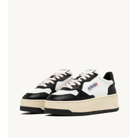 Autry Medalist Platform Sneakers in White and Black Leather
