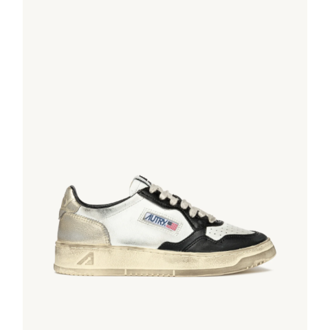 Autry Medalist Low Super Vintage Sneakers in White, Black and Platinum