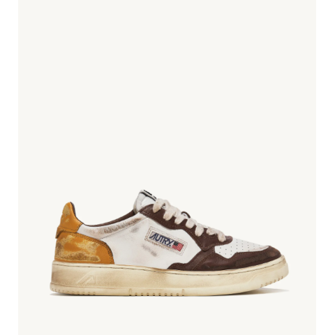 Autry Medalist Low Super Vintage Sneakers in White, Brown and Honey Leather