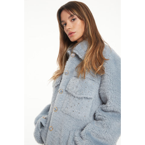 Ava Adore Blue Plush Shirt Jacket with Crystals