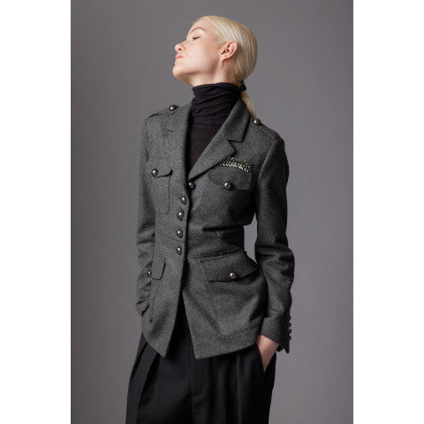 Bazar Deluxe Grey Wool Military Jacket