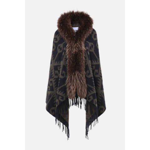 Bazar Deluxe Wool Stole with Fur Trim