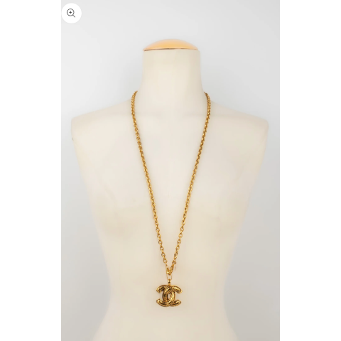 Vintage Chanel Long Gold Chain with Quilted CC