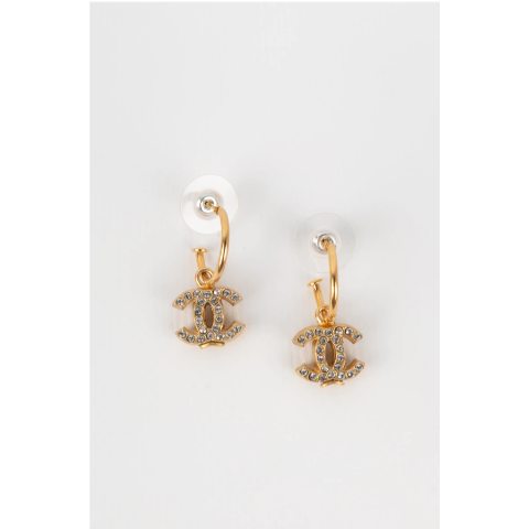 Vintage Chanel Gold CC Earrings on Hoop