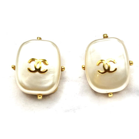 Vintage Chanel Faux Pearl Earrings with CC's