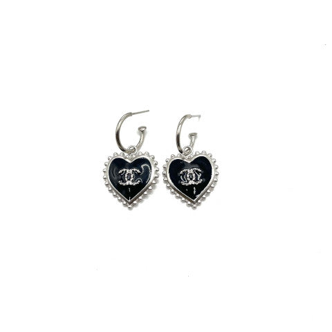 Vintage Chanel Large Black Enamel Heart Earrings