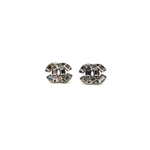 Vintage Chanel Silver Baguette CC Earrings